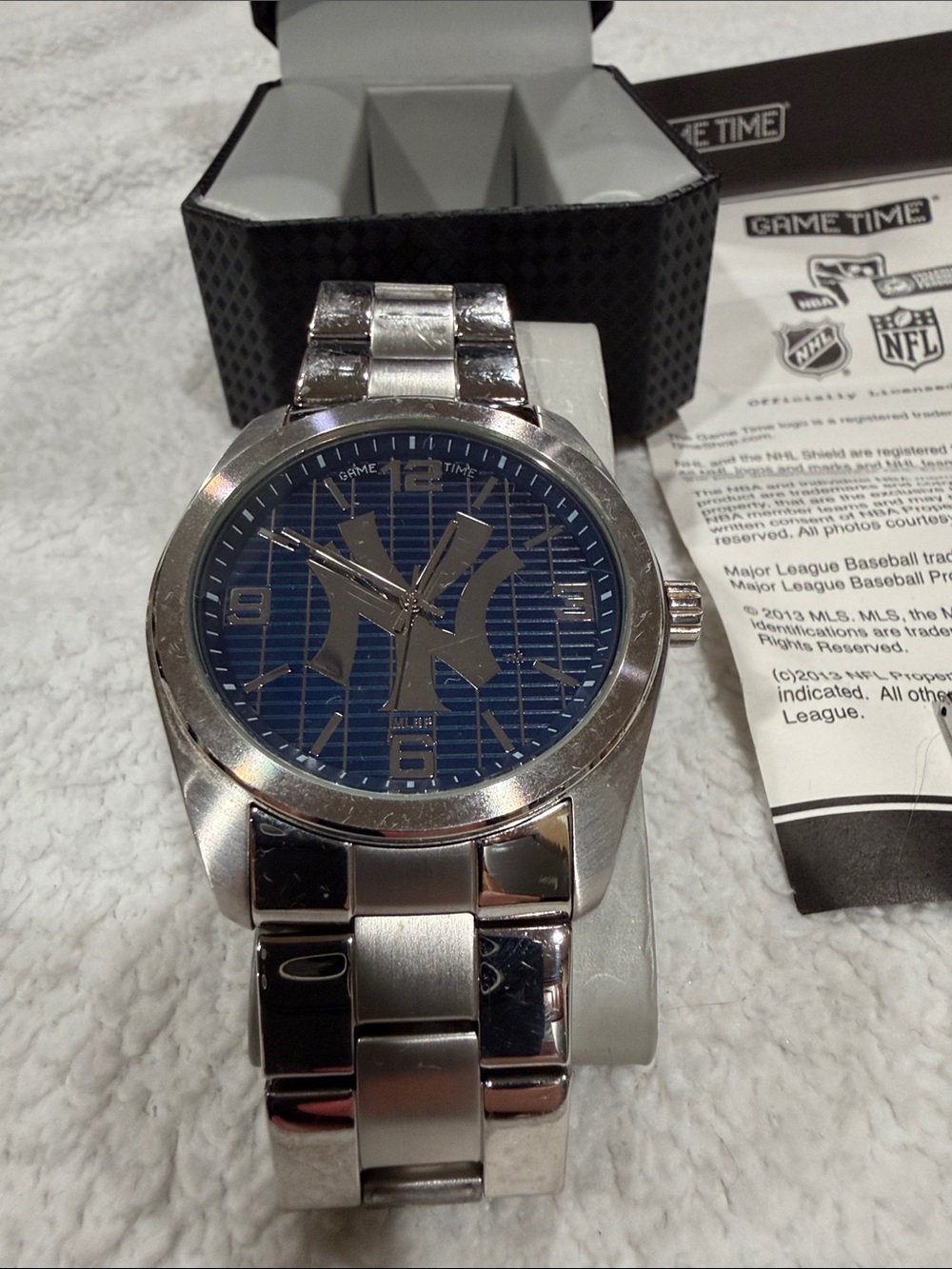 Game Time Silver Men's Watch with Blue Dial featuring NY Logo